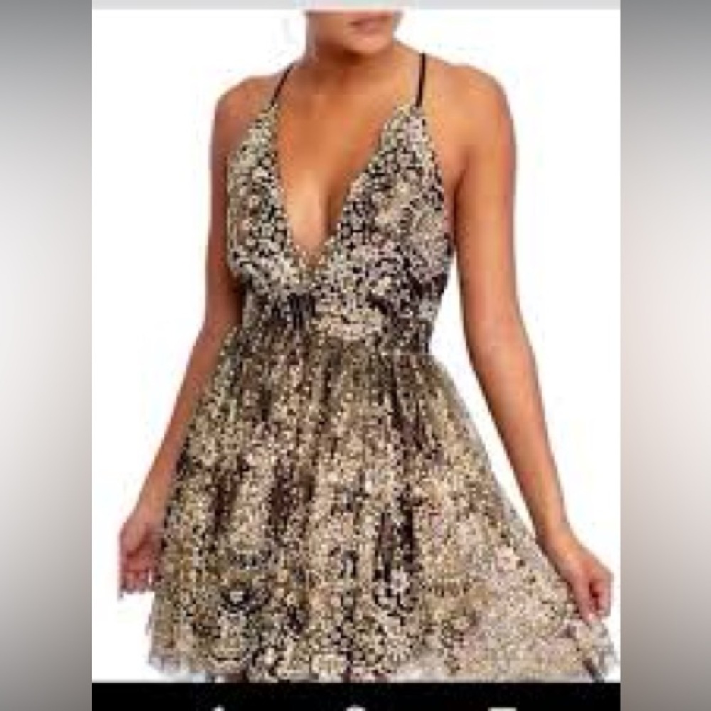 Luxxel Black and Gold Backless Dress